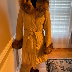 Basic Editions Yellow Fur-Trimmed Puffer Coat